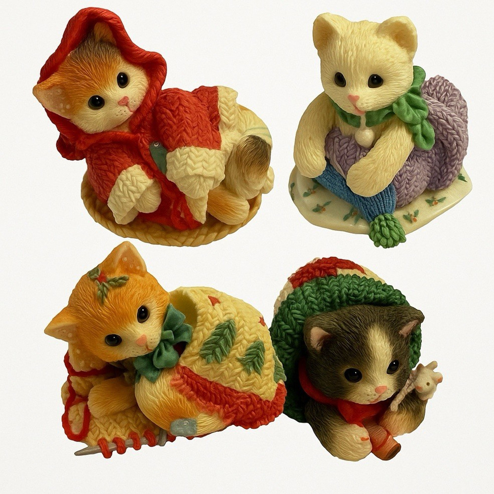 VTG 1997 Priscilla Hillman Enesco Christmas Calico Kittens Lot of 4 in Boxes COA